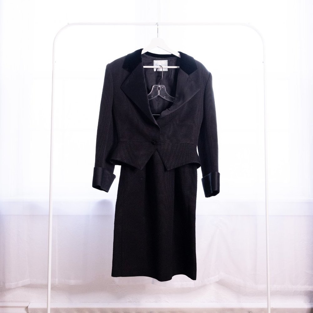 Paris Designer Black Suit Skirt Vintage Made in France Blazer Straight Skirt